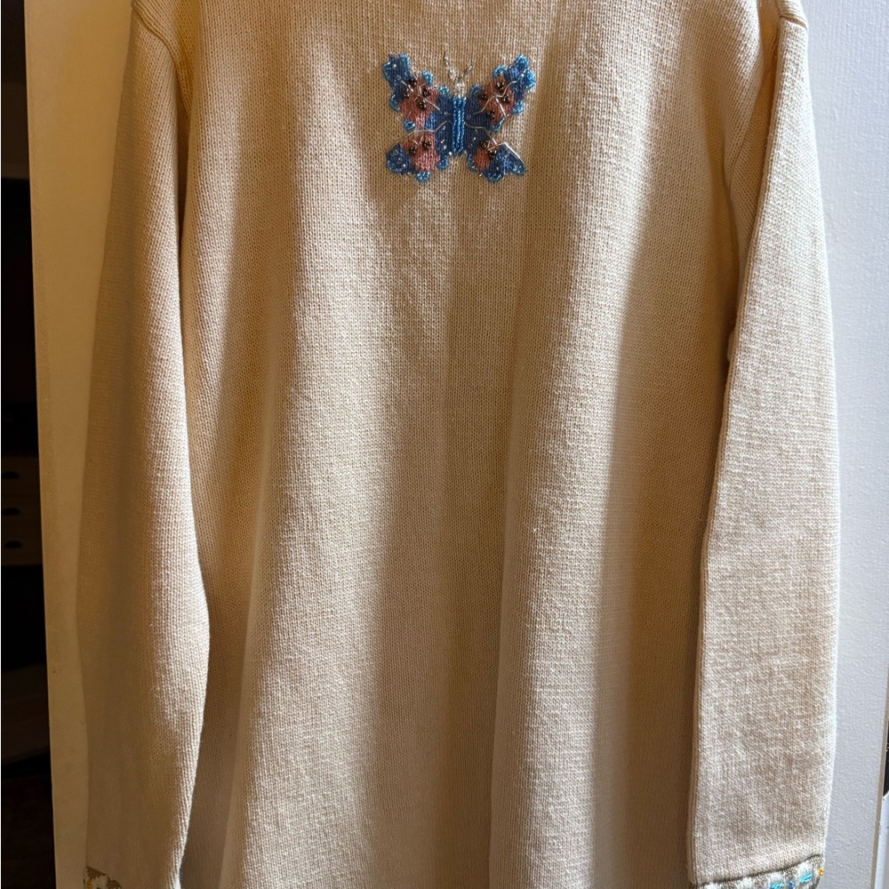 Storybook Knits Cream Cardigan with Butterfly Embroidery - Picture 3 of 14
